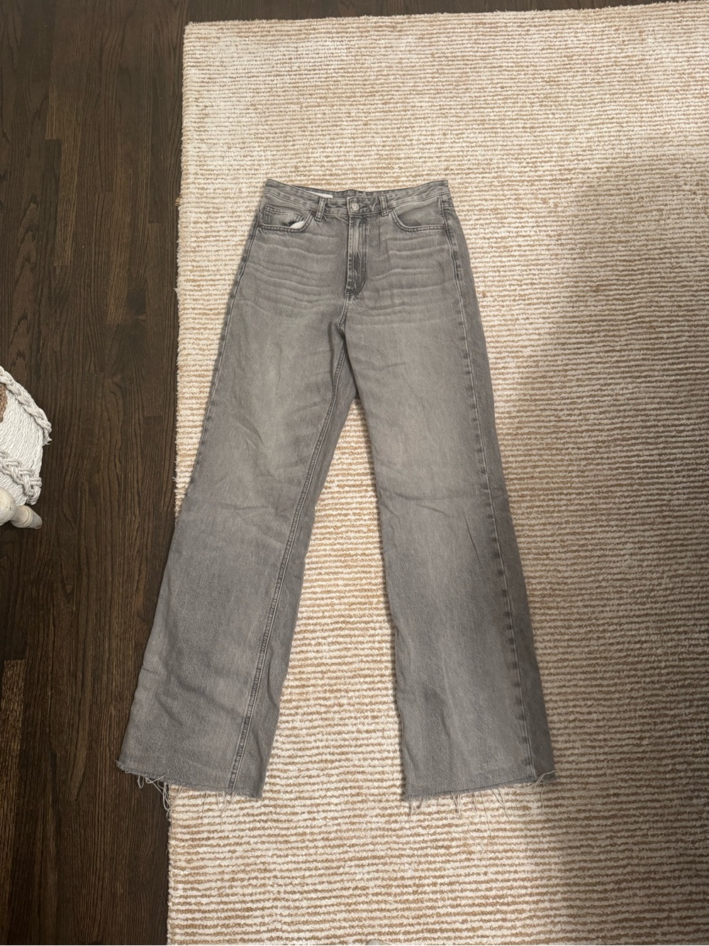 Zara Light Gray High-Rise Wide-Leg Jeans
